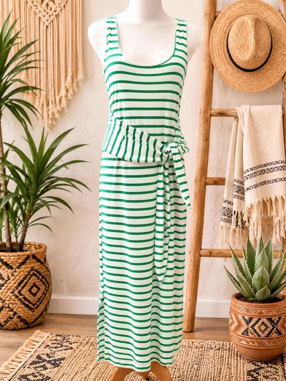 Rails Mint and White Striped Midi cotton Dress size sp